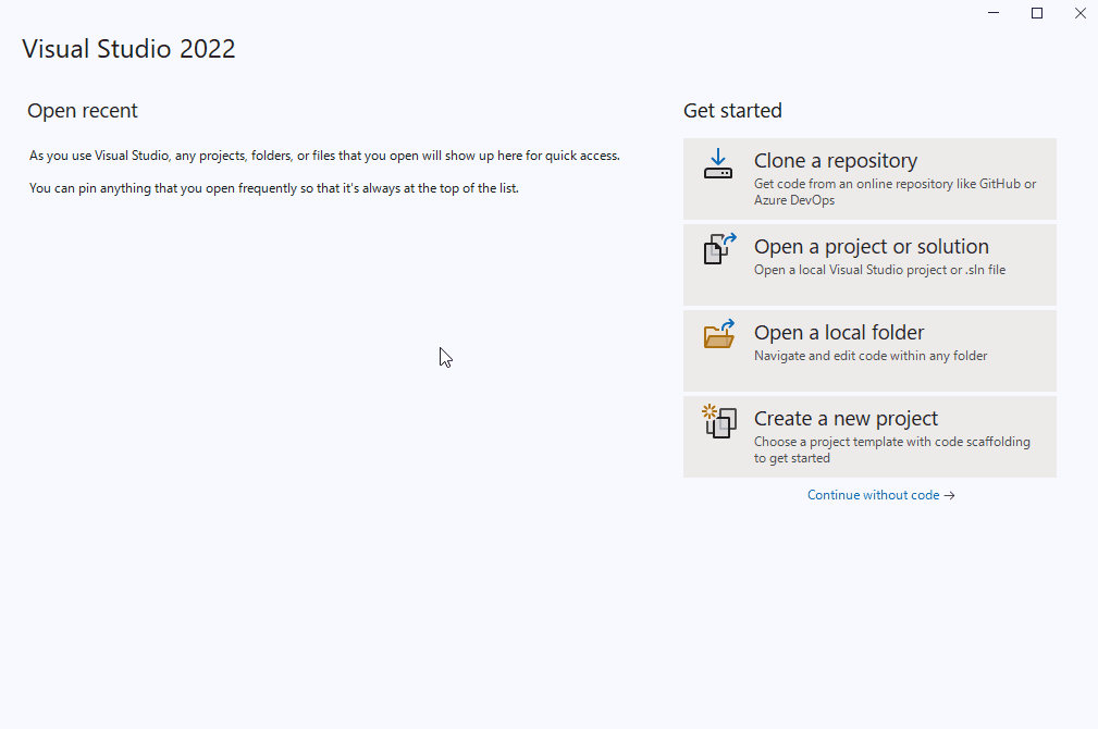 Creating a new project in VS