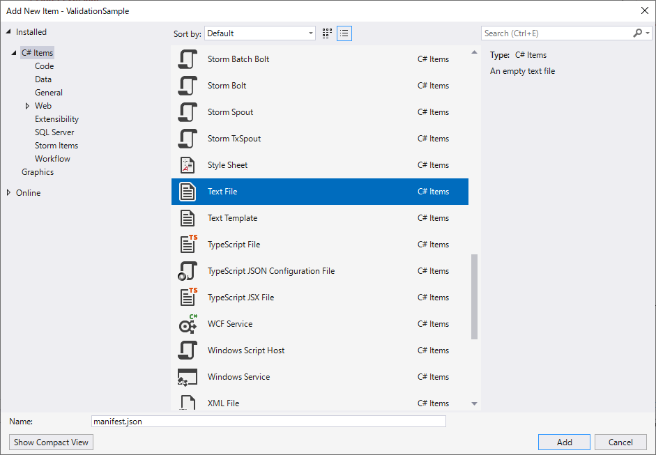 Create a new manifest file