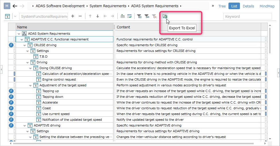 Export to Excel format