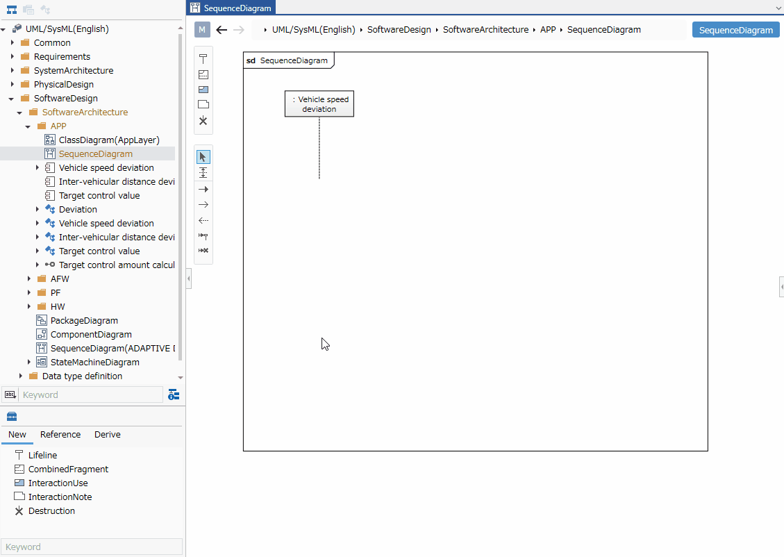 Add from the Toolbox and reference it using the Interaction Association context menu