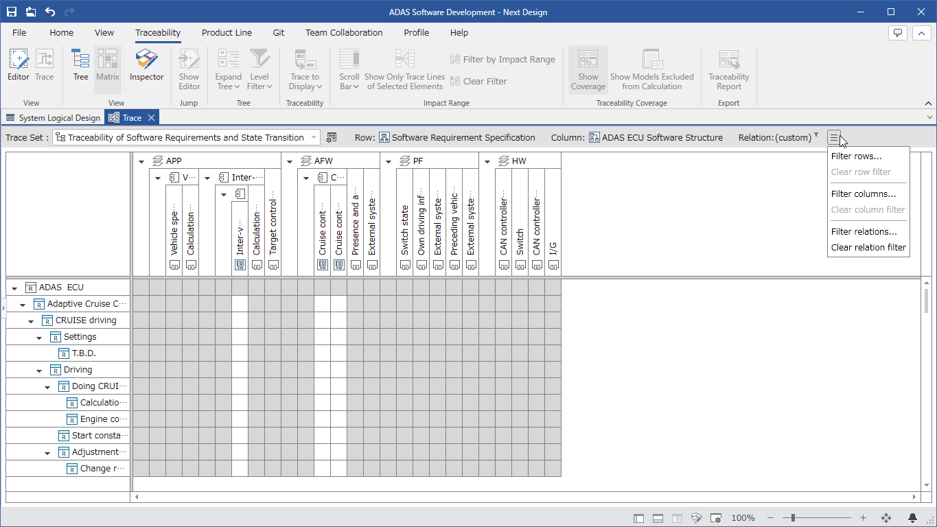 Specify the model and relationships to be viewed